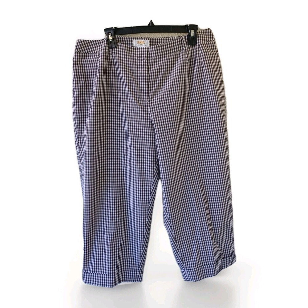 Talbots Woman Petites 18W Brown Gingham Silk Cotton Cropped Capri Pants Lined